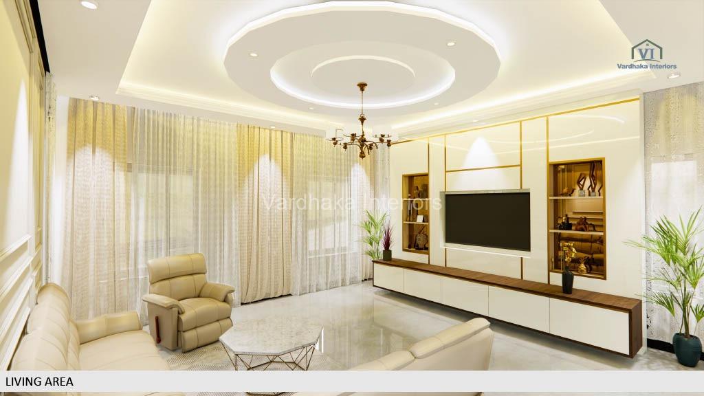 Modern living room design by Vardhaka Interiors for small apartments