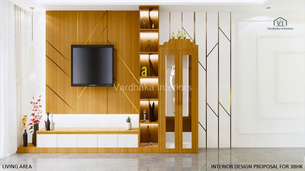 Modern TV Unit With Pooja Unit — interior designers in Bengaluru, Bengaluru