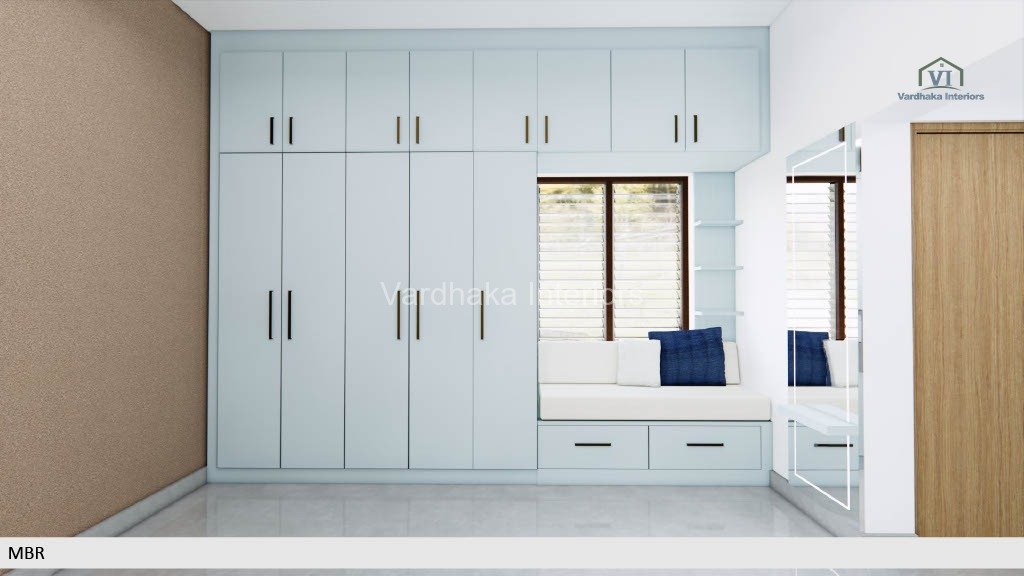 Modern Bedroom With Dressing And Bay Window Sitting — interior designers in Dandeli, Uttara Kannada