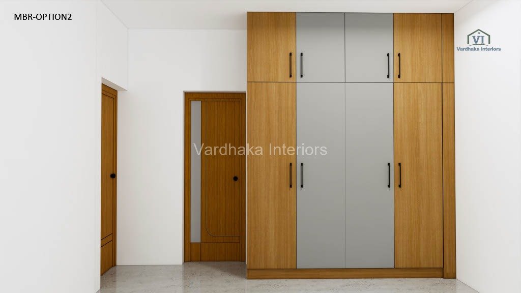 Modern Wood Finish Wardrobe — interior designers in Honnavara, Uttara Kannada