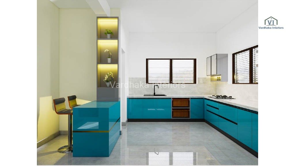 Modrn Kitchen With Breakfast Counter — interior designers in Honnavara, Uttara Kannada