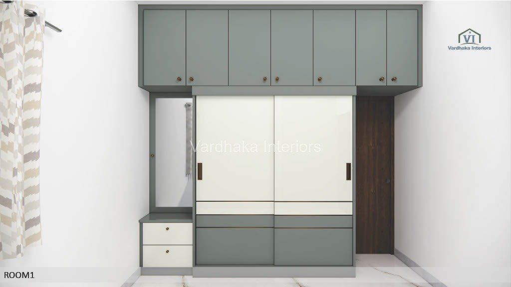 Modern Gray Wardrobe Design Sliding — interior designers in Karwar, Uttara Kannada