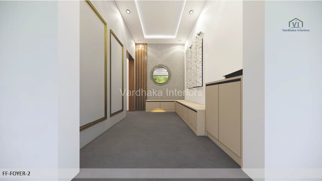 Modern Simple Foyer Area With Sitting Area — interior designers in Karwar, Uttara Kannada