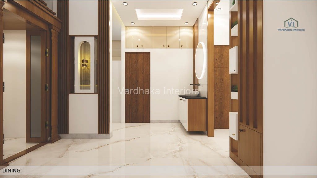 Modern Sink Unit With Circular Mirror — interior designers in Karwar, Uttara Kannada