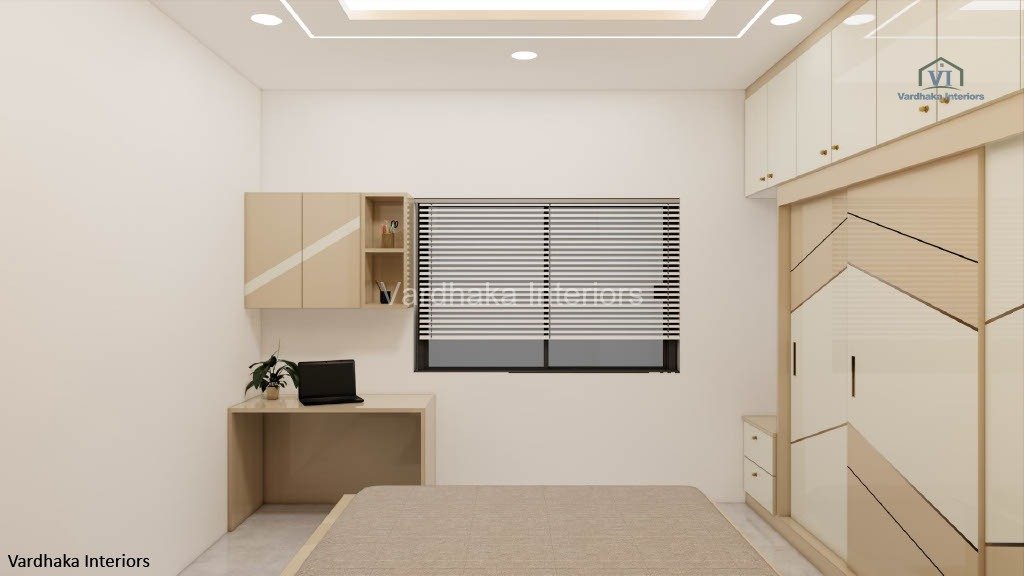 Modern Bedroom With Study Uniit — interior designers in Murudeshwara, Uttara Kannada