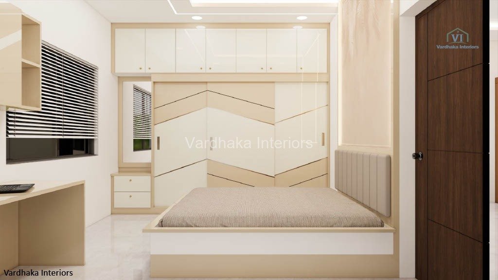 Modern Bedroom With Study Unit Dressing Unit Interior Design — interior designers in Murudeshwara, Uttara Kannada