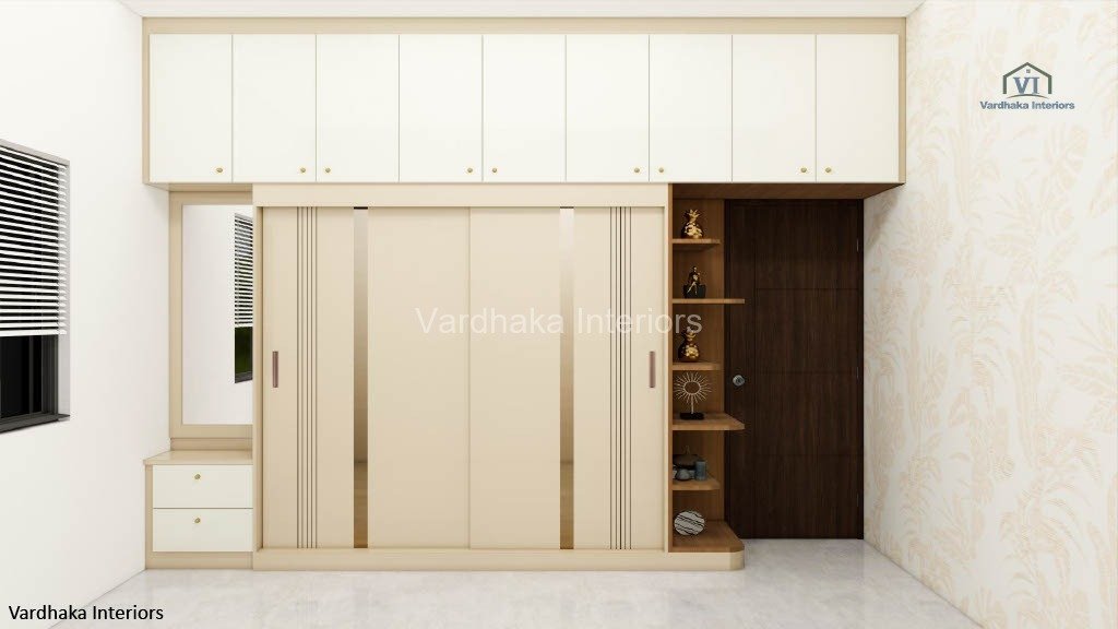 Modern Wardrobe With Dressing And Open Showcase — interior designers in Murudeshwara, Uttara Kannada